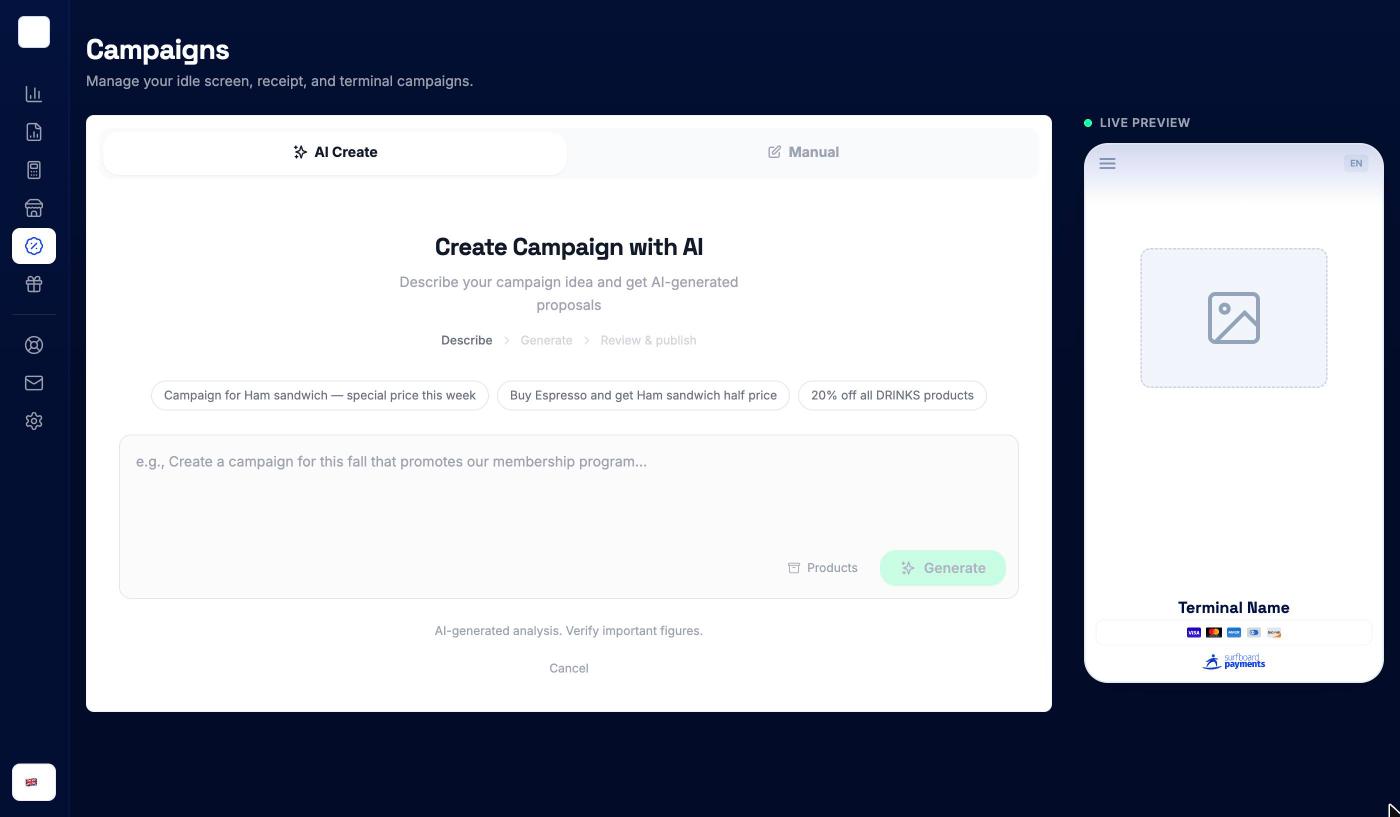 AI Create tab with example prompts and the prompt box