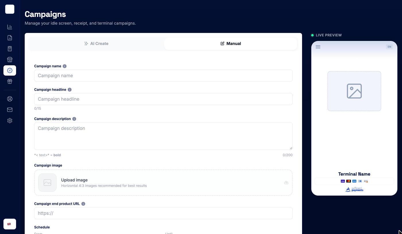 Manual tab with campaign name, headline, description and image