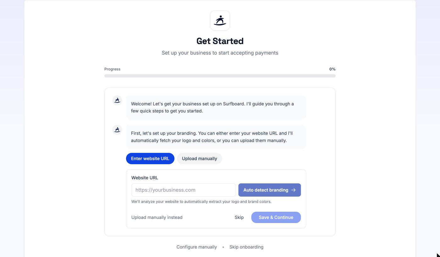 Branding step with the Website URL field and Auto detect branding button