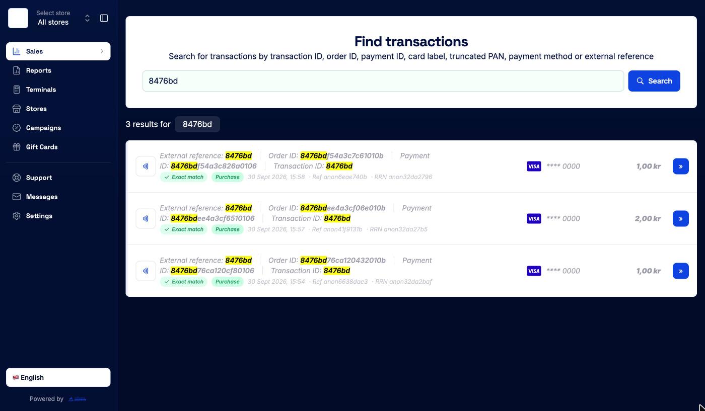 Find transactions results with exact matches highlighted