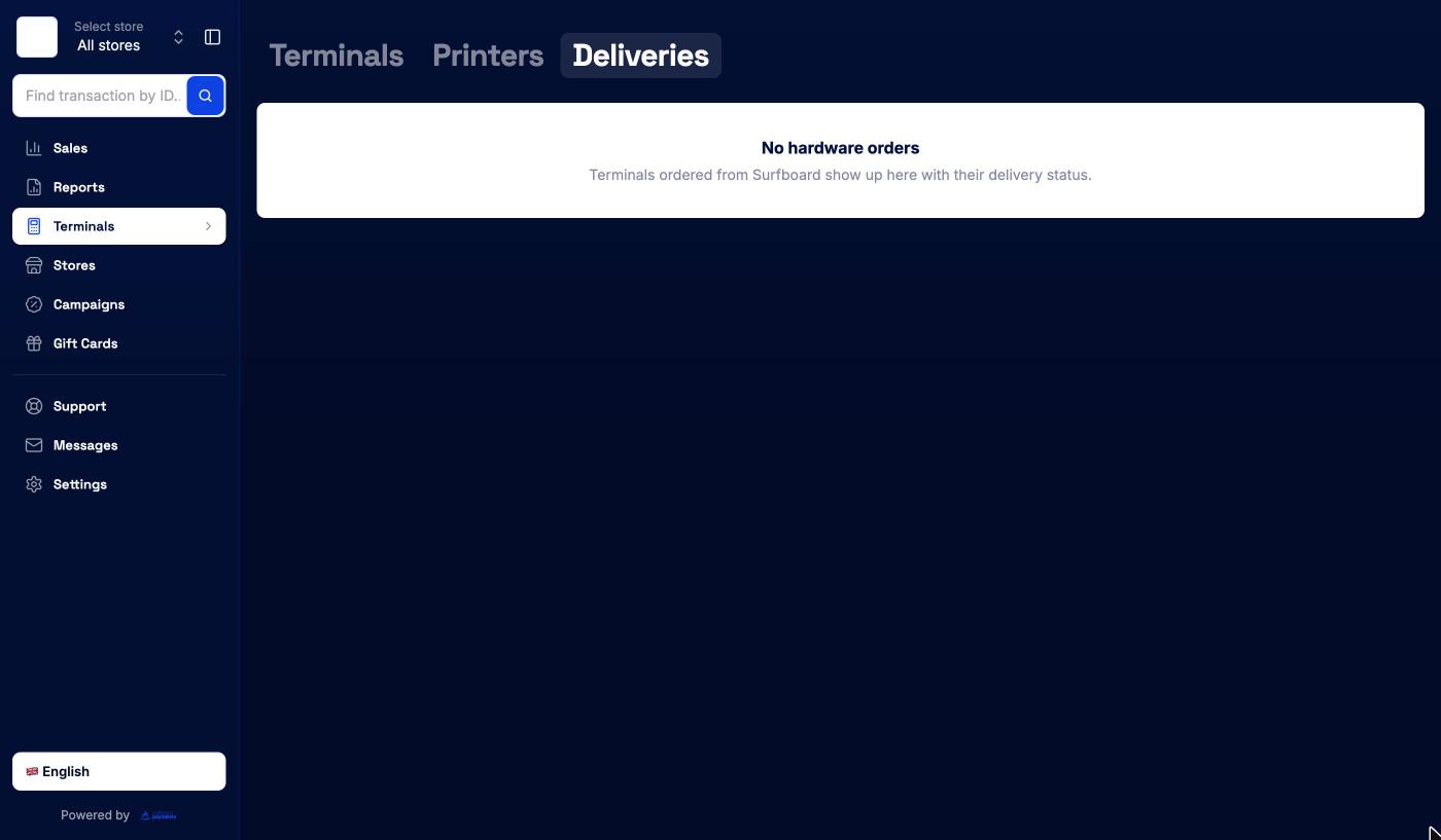 Deliveries tab with no hardware orders