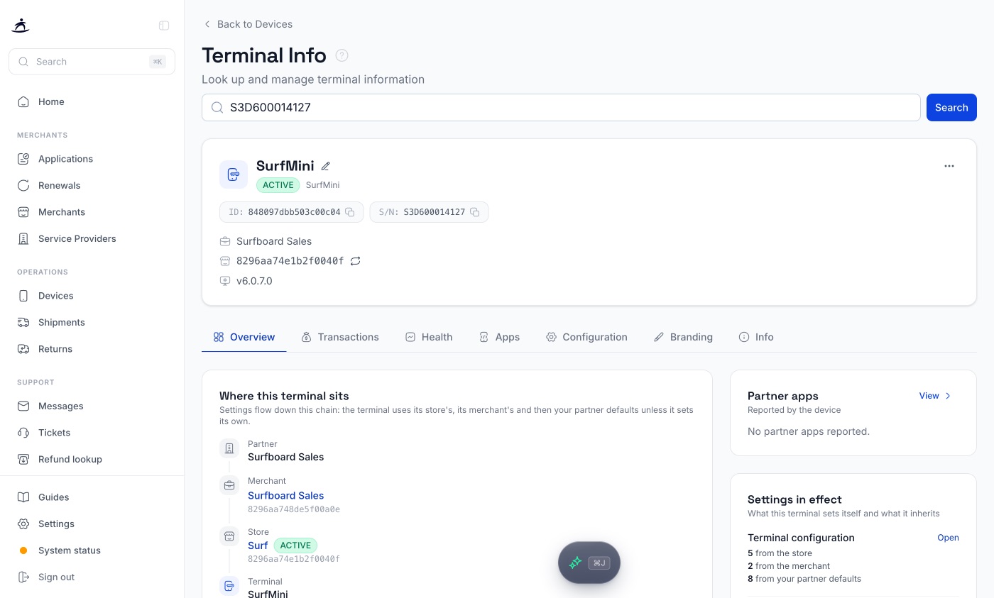 Terminal Info lookup page