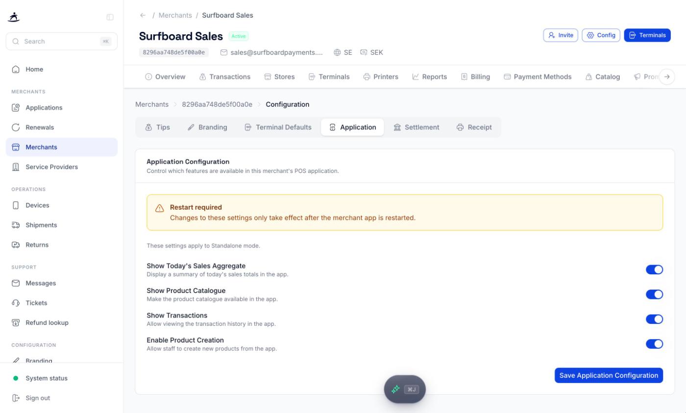 Application Configuration with four feature toggles