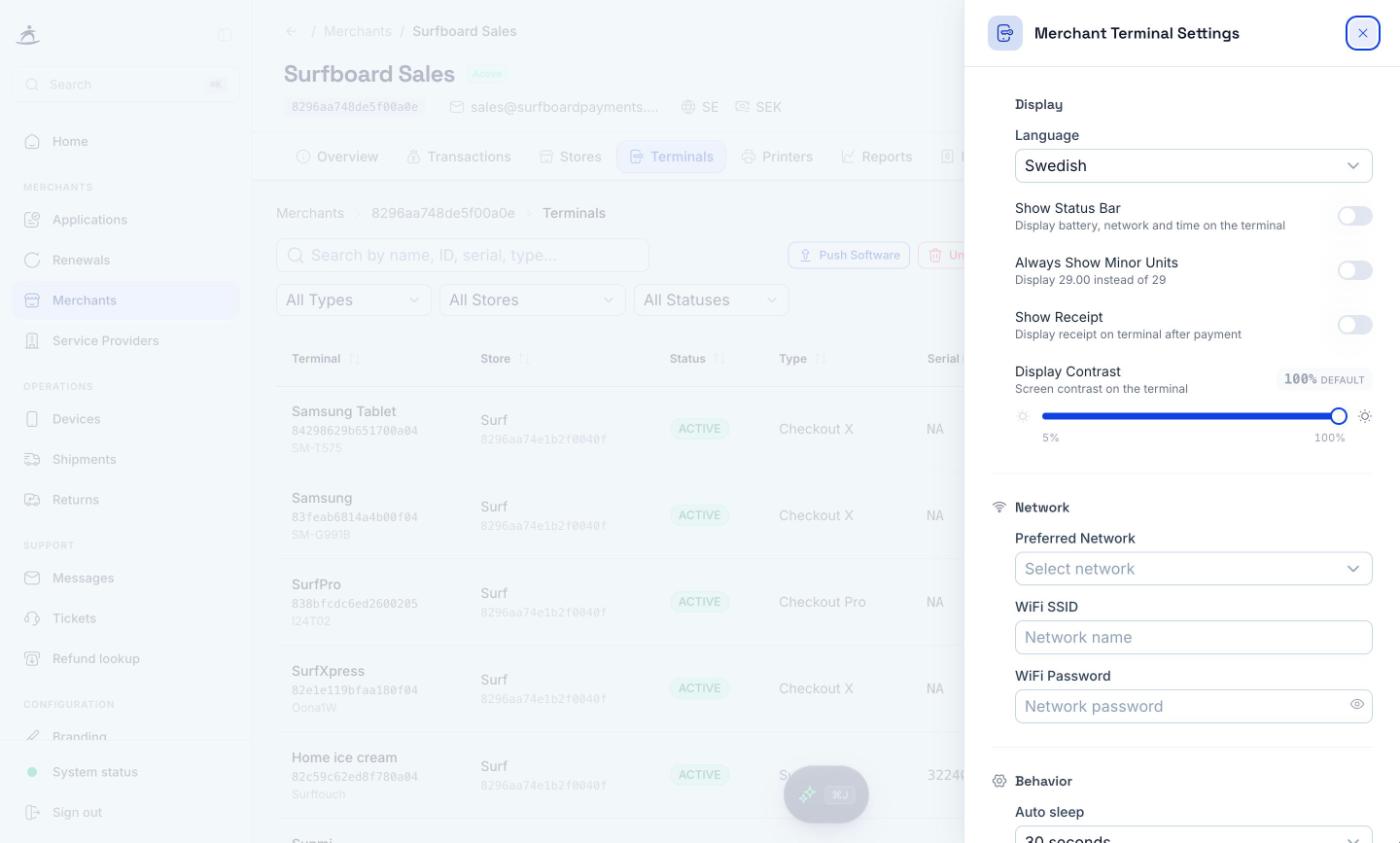 Merchant Terminal Settings panel