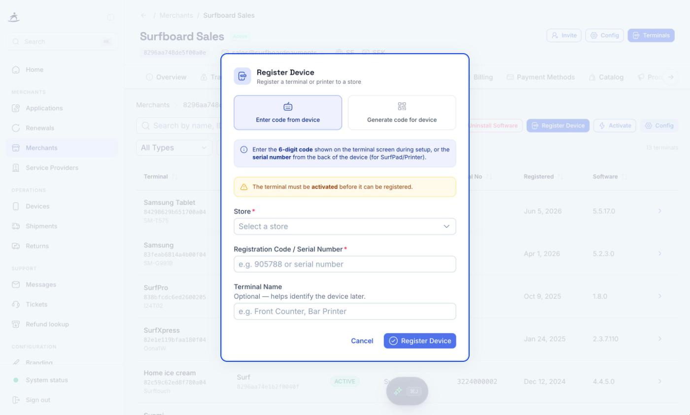 Register Device dialog