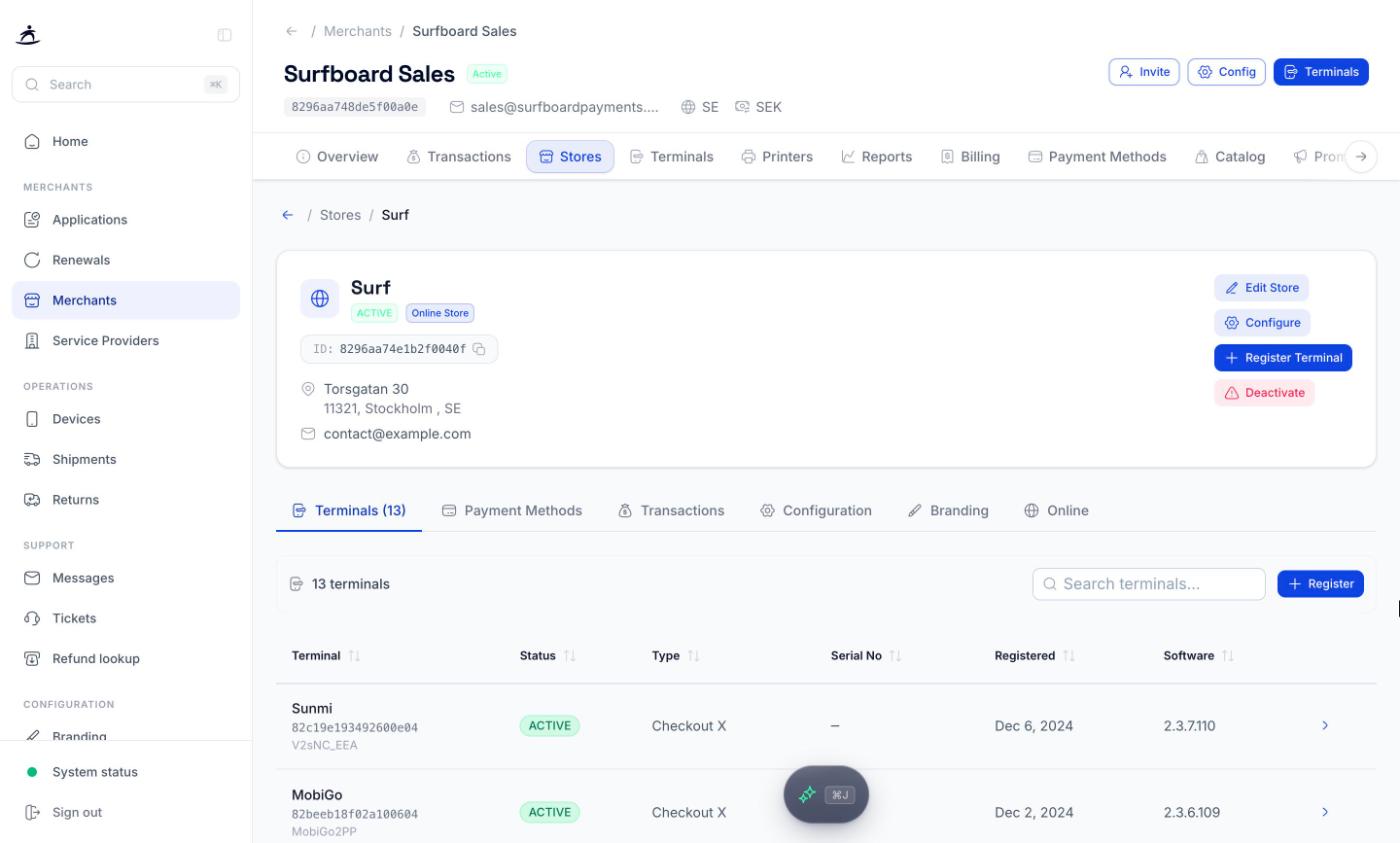 Store detail page with the store header, actions, and tabs