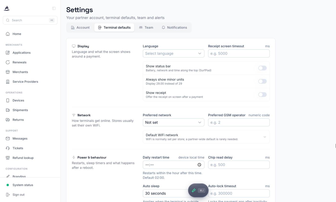 Terminal defaults in Settings