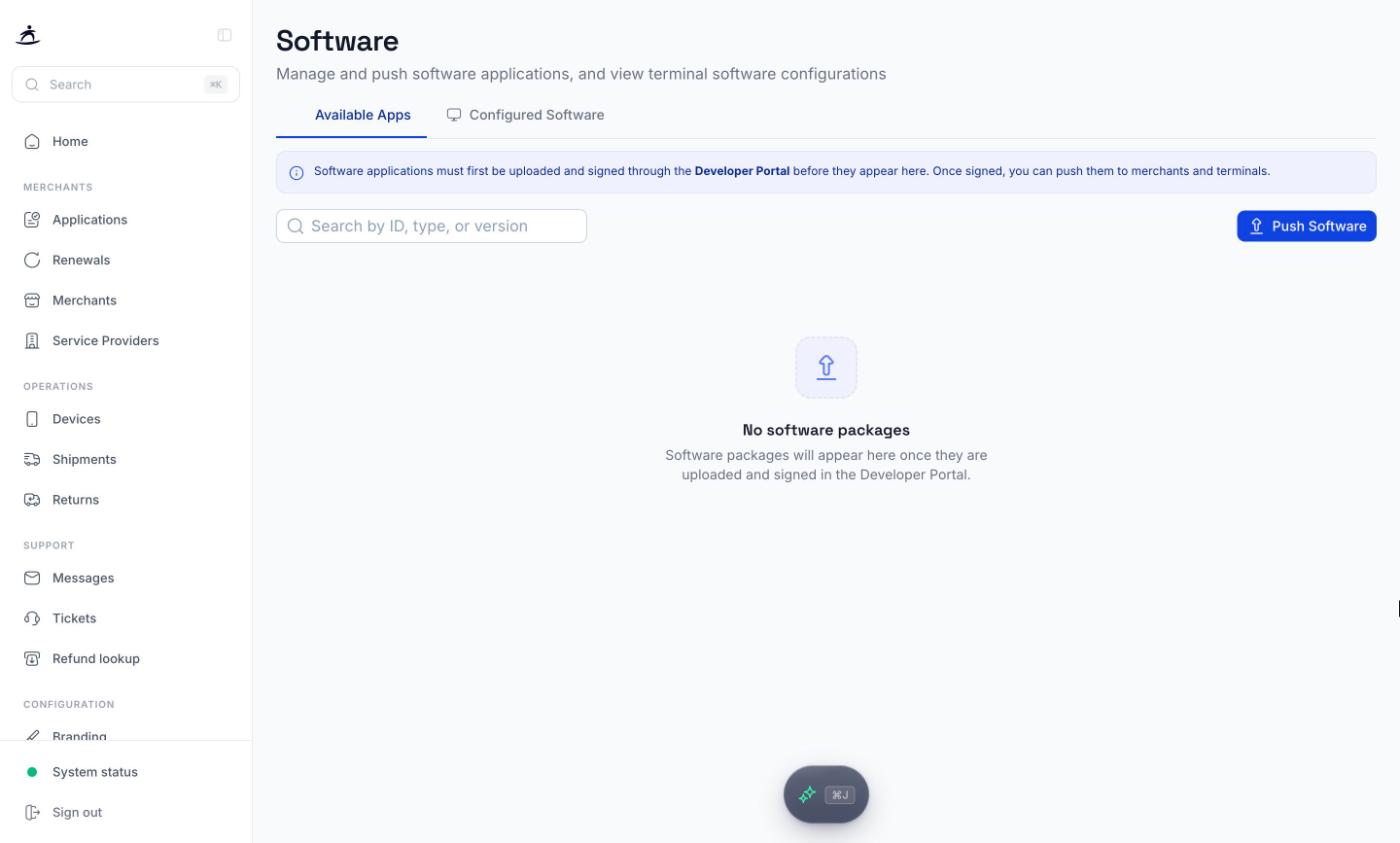 Available Apps tab on the Software page